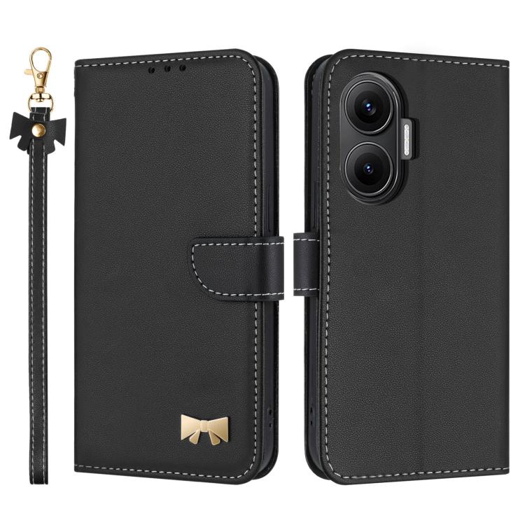 Metal Bow Leather Phone Case with Hand Strap, For Redmi Note 14 4G 164.84mm, For Redmi Note 14 Pro 5G / 14 Pro+, For Redmi Turbo 4 Pro / Poco X7 Pro, For Redmi Note 14 Pro 4G Global, For Redmi Note 14 4G 163.25mm, For Redmi 14C 4G / Poco C75           ...