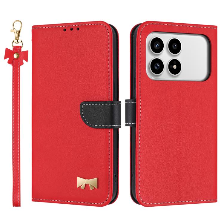 Metal Bow Leather Phone Case with Hand Strap, For Redmi Note 17 4G / 5G Global 169.7mm, For Redmi Note 17 Pro+ 5G Global 163.4mm, For Redmi 15a 5G Global, For Redmi Turbo 5 Max 5G / Poco X8 Pro Max 5G, For Redmi Turbo 5 5G / Poco X8 Pro 5G             ...
