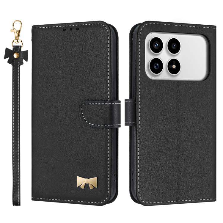 Metal Bow Leather Phone Case with Hand Strap, For Redmi Note 17 4G / 5G Global 169.7mm, For Redmi Note 17 Pro+ 5G Global 163.4mm, For Redmi 15a 5G Global, For Redmi Turbo 5 Max 5G / Poco X8 Pro Max 5G, For Redmi Turbo 5 5G / Poco X8 Pro 5G             ...