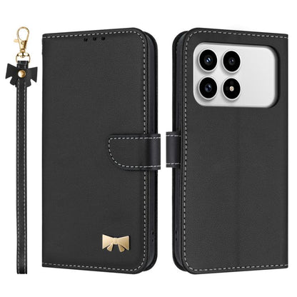 Metal Bow Leather Phone Case with Hand Strap, For Redmi Note 17 4G / 5G Global 169.7mm, For Redmi Note 17 Pro+ 5G Global 163.4mm, For Redmi 15a 5G Global, For Redmi Turbo 5 Max 5G / Poco X8 Pro Max 5G, For Redmi Turbo 5 5G / Poco X8 Pro 5G             ...