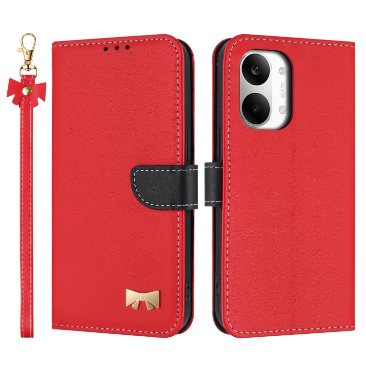 Metal Bow Leather Phone Case with Hand Strap, For Redmi Note 17 4G / 5G Global 169.7mm, For Redmi Note 17 Pro+ 5G Global 163.4mm, For Redmi 15a 5G Global, For Redmi Turbo 5 Max 5G / Poco X8 Pro Max 5G, For Redmi Turbo 5 5G / Poco X8 Pro 5G             ...
