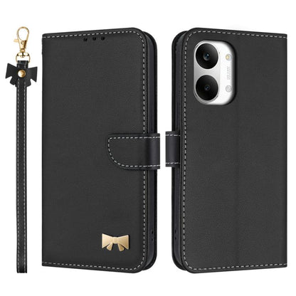 Metal Bow Leather Phone Case with Hand Strap, For Redmi Note 17 4G / 5G Global 169.7mm, For Redmi Note 17 Pro+ 5G Global 163.4mm, For Redmi 15a 5G Global, For Redmi Turbo 5 Max 5G / Poco X8 Pro Max 5G, For Redmi Turbo 5 5G / Poco X8 Pro 5G             ...