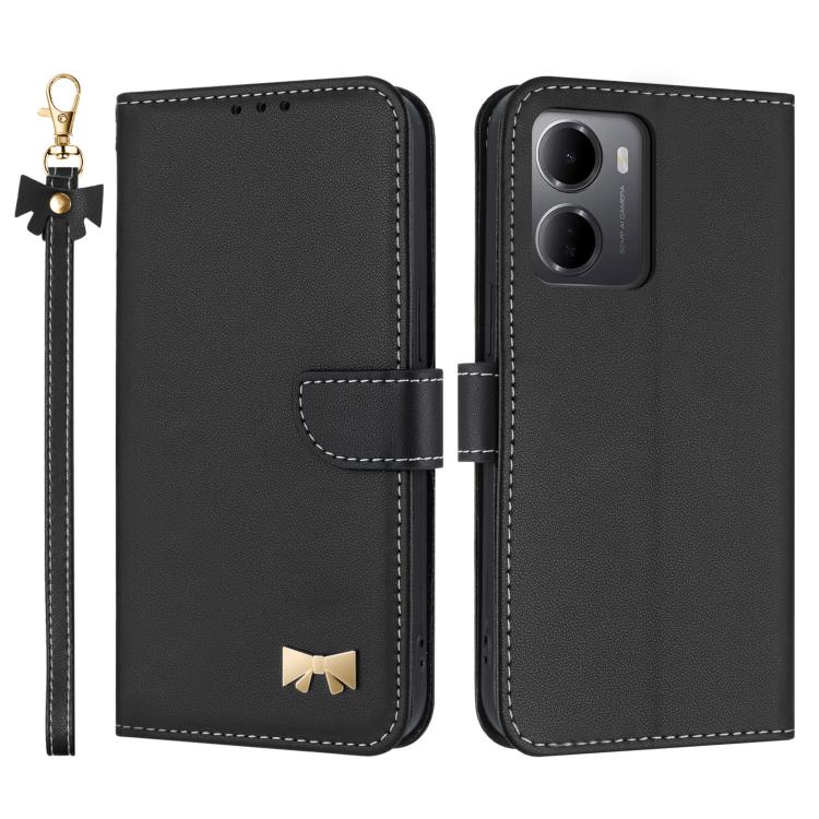 Metal Bow Leather Phone Case with Hand Strap, For Redmi Note 17 4G / 5G Global 169.7mm, For Redmi Note 17 Pro+ 5G Global 163.4mm, For Redmi 15a 5G Global, For Redmi Turbo 5 Max 5G / Poco X8 Pro Max 5G, For Redmi Turbo 5 5G / Poco X8 Pro 5G             ...
