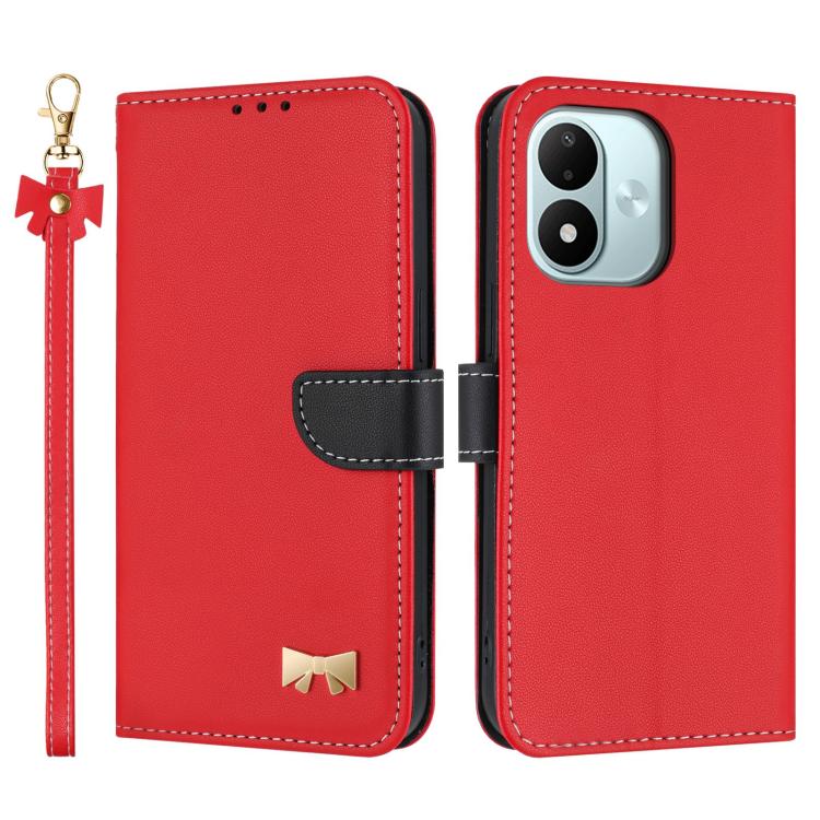 Metal Bow Leather Phone Case with Hand Strap, For Redmi Note 17 4G / 5G Global 169.7mm, For Redmi Note 17 Pro+ 5G Global 163.4mm, For Redmi 15a 5G Global, For Redmi Turbo 5 Max 5G / Poco X8 Pro Max 5G, For Redmi Turbo 5 5G / Poco X8 Pro 5G             ...