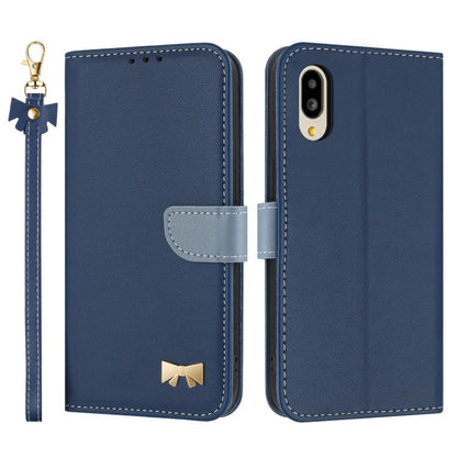 Metal Bow Leather Phone Case with Hand Strap, For Sharp Aquos R11, For Sharp Aquos wish5, For Sharp Aquos Sense9, For Sharp Simple Sumaho 6 SHG09