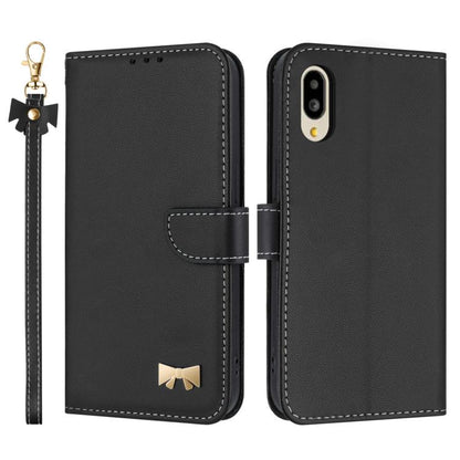 Metal Bow Leather Phone Case with Hand Strap, For Sharp Aquos R11, For Sharp Aquos wish5, For Sharp Aquos Sense9, For Sharp Simple Sumaho 6 SHG09
