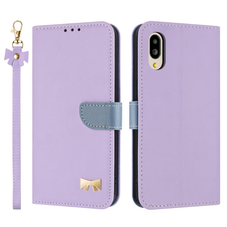 Metal Bow Leather Phone Case with Hand Strap, For Sharp Aquos R11, For Sharp Aquos wish5, For Sharp Aquos Sense9, For Sharp Simple Sumaho 6 SHG09