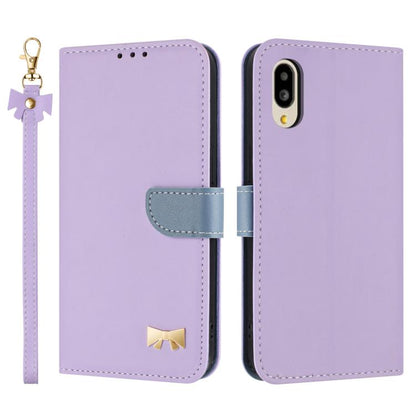 Metal Bow Leather Phone Case with Hand Strap, For Sharp Aquos R11, For Sharp Aquos wish5, For Sharp Aquos Sense9, For Sharp Simple Sumaho 6 SHG09