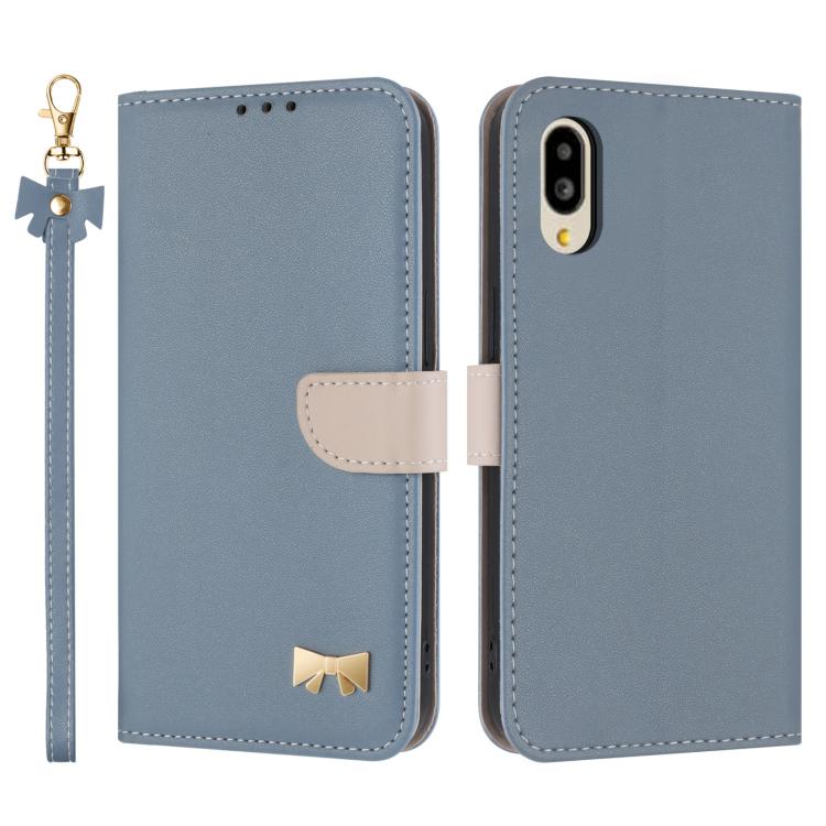 Metal Bow Leather Phone Case with Hand Strap, For Sharp Aquos R11, For Sharp Aquos wish5, For Sharp Aquos Sense9, For Sharp Simple Sumaho 6 SHG09