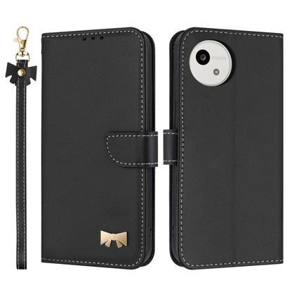 Metal Bow Leather Phone Case with Hand Strap, For Sharp Aquos R11, For Sharp Aquos wish5, For Sharp Aquos Sense9, For Sharp Simple Sumaho 6 SHG09