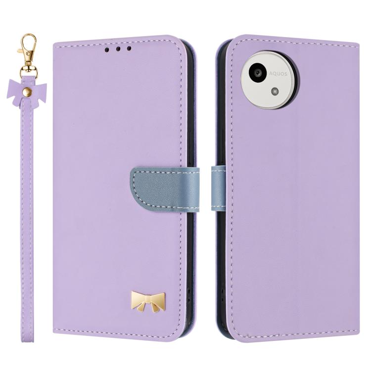 Metal Bow Leather Phone Case with Hand Strap, For Sharp Aquos R11, For Sharp Aquos wish5, For Sharp Aquos Sense9, For Sharp Simple Sumaho 6 SHG09