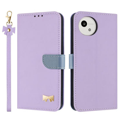 Metal Bow Leather Phone Case with Hand Strap, For Sharp Aquos R11, For Sharp Aquos wish5, For Sharp Aquos Sense9, For Sharp Simple Sumaho 6 SHG09
