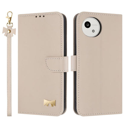 Metal Bow Leather Phone Case with Hand Strap, For Sharp Aquos R11, For Sharp Aquos wish5, For Sharp Aquos Sense9, For Sharp Simple Sumaho 6 SHG09