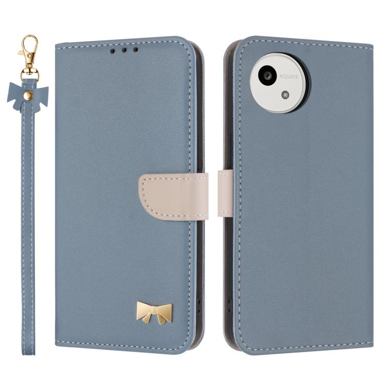 Metal Bow Leather Phone Case with Hand Strap, For Sharp Aquos R11, For Sharp Aquos wish5, For Sharp Aquos Sense9, For Sharp Simple Sumaho 6 SHG09