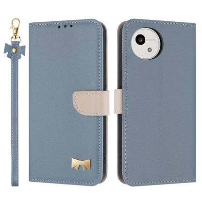 Metal Bow Leather Phone Case with Hand Strap, For Sharp Aquos R11, For Sharp Aquos wish5, For Sharp Aquos Sense9, For Sharp Simple Sumaho 6 SHG09