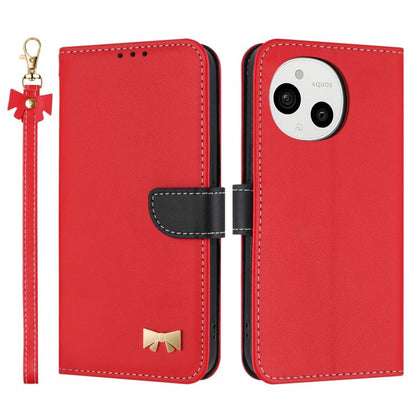 Metal Bow Leather Phone Case with Hand Strap, For Sharp Aquos R11, For Sharp Aquos wish5, For Sharp Aquos Sense9, For Sharp Simple Sumaho 6 SHG09