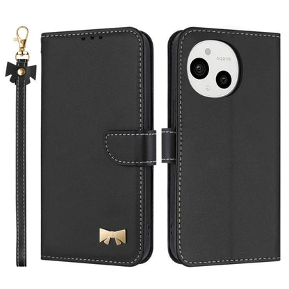 Metal Bow Leather Phone Case with Hand Strap, For Sharp Aquos R11, For Sharp Aquos wish5, For Sharp Aquos Sense9, For Sharp Simple Sumaho 6 SHG09