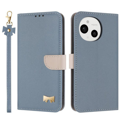 Metal Bow Leather Phone Case with Hand Strap, For Sharp Aquos R11, For Sharp Aquos wish5, For Sharp Aquos Sense9, For Sharp Simple Sumaho 6 SHG09