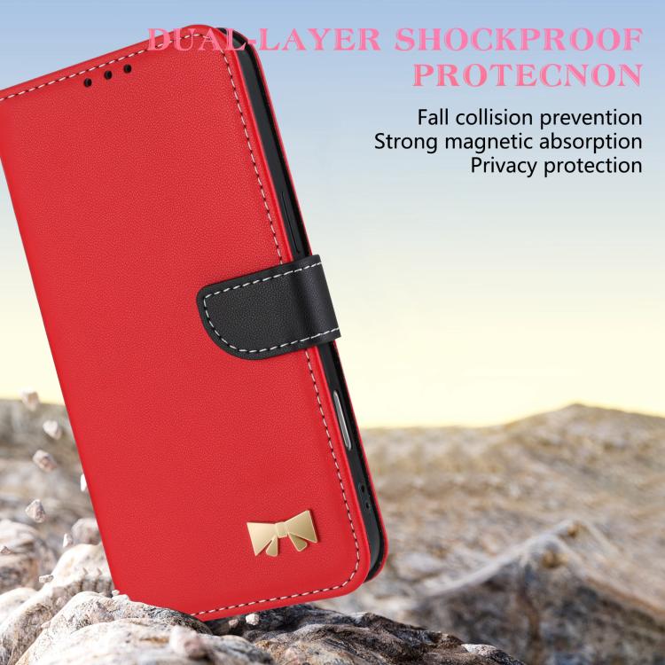 Metal Bow Leather Phone Case with Hand Strap, For Sharp Aquos R11, For Sharp Aquos wish5, For Sharp Aquos Sense9, For Sharp Simple Sumaho 6 SHG09
