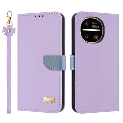 Metal Bow Leather Phone Case with Hand Strap, For Sharp Aquos R11, For Sharp Aquos wish5, For Sharp Aquos Sense9, For Sharp Simple Sumaho 6 SHG09