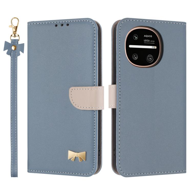 Metal Bow Leather Phone Case with Hand Strap, For Sharp Aquos R11, For Sharp Aquos wish5, For Sharp Aquos Sense9, For Sharp Simple Sumaho 6 SHG09