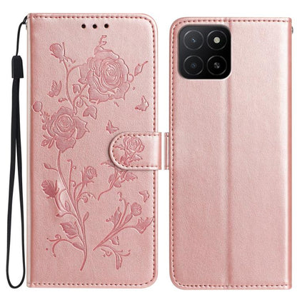 Rose Flower Embossing Pattern Leather Phone Case, For Honor X5b
