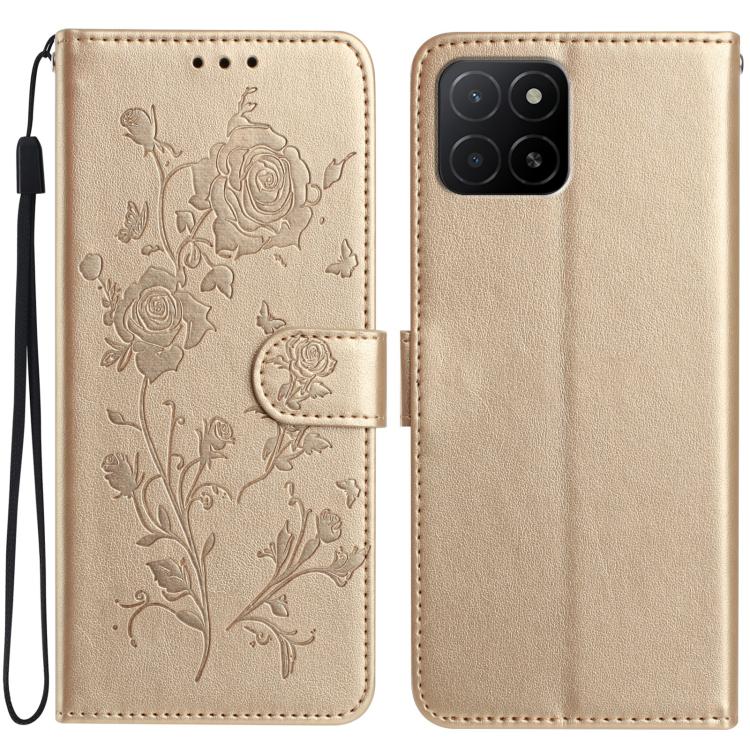 Rose Flower Embossing Pattern Leather Phone Case, For Honor X5b