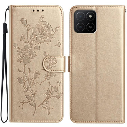 Rose Flower Embossing Pattern Leather Phone Case, For Honor X5b