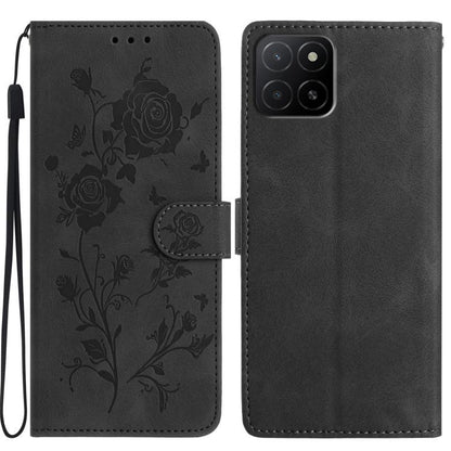 Rose Flower Embossing Pattern Leather Phone Case, For Honor X5b