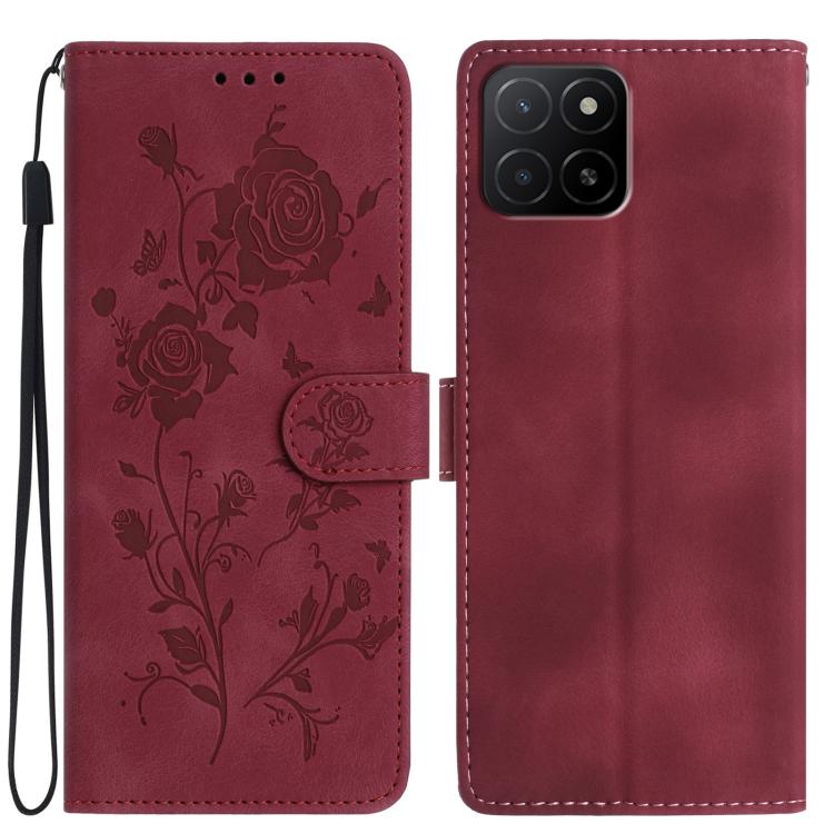 Rose Flower Embossing Pattern Leather Phone Case, For Honor X5b