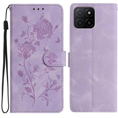 Rose Flower Embossing Pattern Leather Phone Case, For Honor X5b