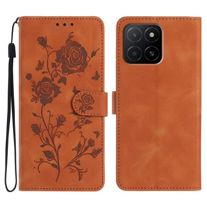 Rose Flower Embossing Pattern Leather Phone Case, For Honor X5b