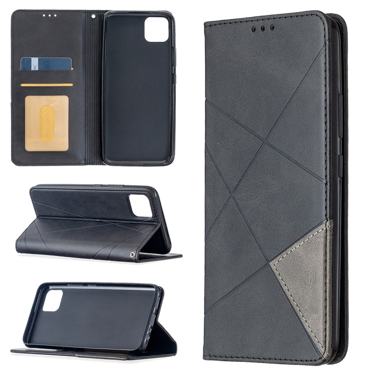 Dark grey rhombus texture magnetic leather phone case with card slots and flip cover