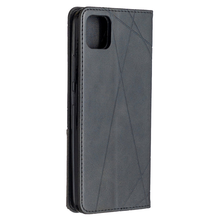 Dark grey rhombus texture leather phone case with cutout for camera and ports