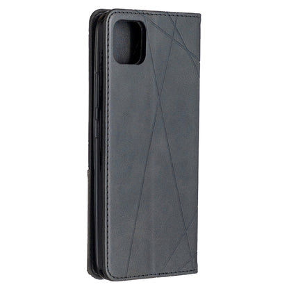 Dark grey rhombus texture leather phone case with cutout for camera and ports