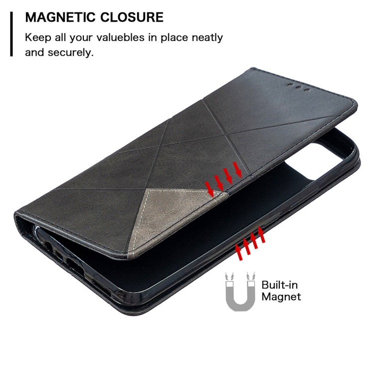 Dark grey magnetic leather phone case with built-in magnet closure and flip cover