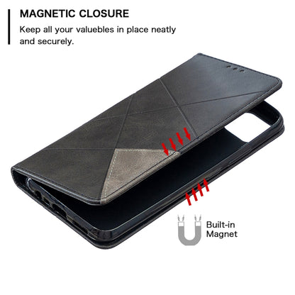 Dark grey magnetic leather phone case with built-in magnet closure and flip cover