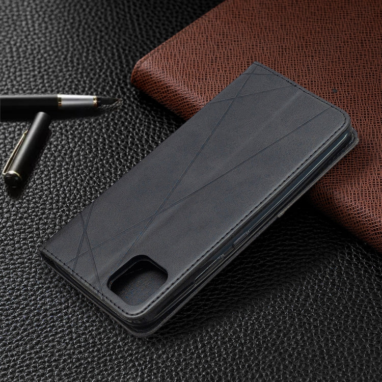 Dark grey leather flip phone case with magnetic closure and camera cutout