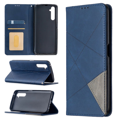 Blue leather wallet phone case with card slots, rhombus texture, magnetic flip cover