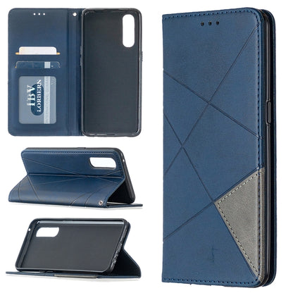 Blue rhombus texture flip magnetic leather phone case with card slots and holder