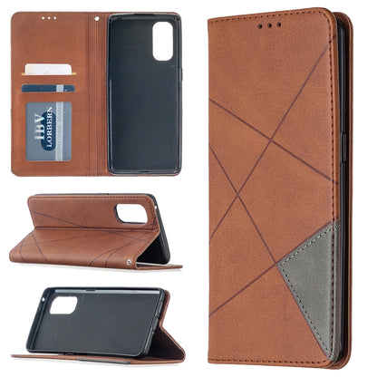 Medium brown leather phone case with rhombus texture, card slots, magnetic flip