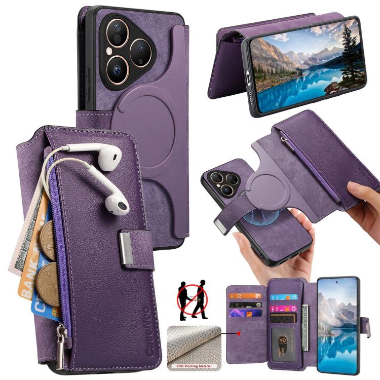 CaseNeo MagSafe RFID Anti-theft Zipper Wallet Retro Leather Phone Case, For Huawei nova 16, For Huawei Pura 90 5G, For Huawei Enjoy 90 Plus 5G, For Huawei Mate 70 Air 5G, For Huawei Pura 80 Ultra 5G, For Huawei Pura 80 Pro / 80 Pro+ 5G                 ...