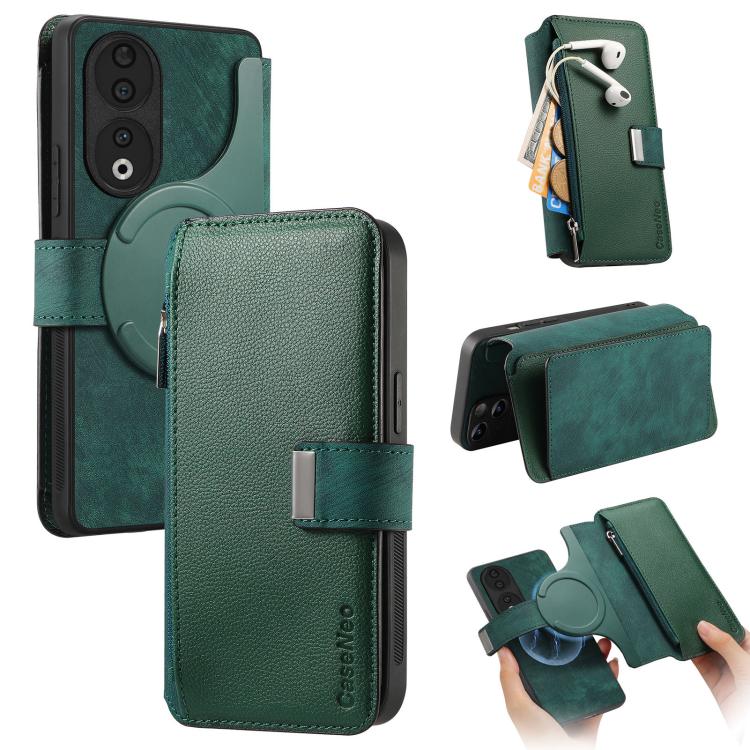 CaseNeo MagSafe RFID Anti-theft Zipper Wallet Retro Leather Phone Case, For Honor 90, For Honor X8 5G