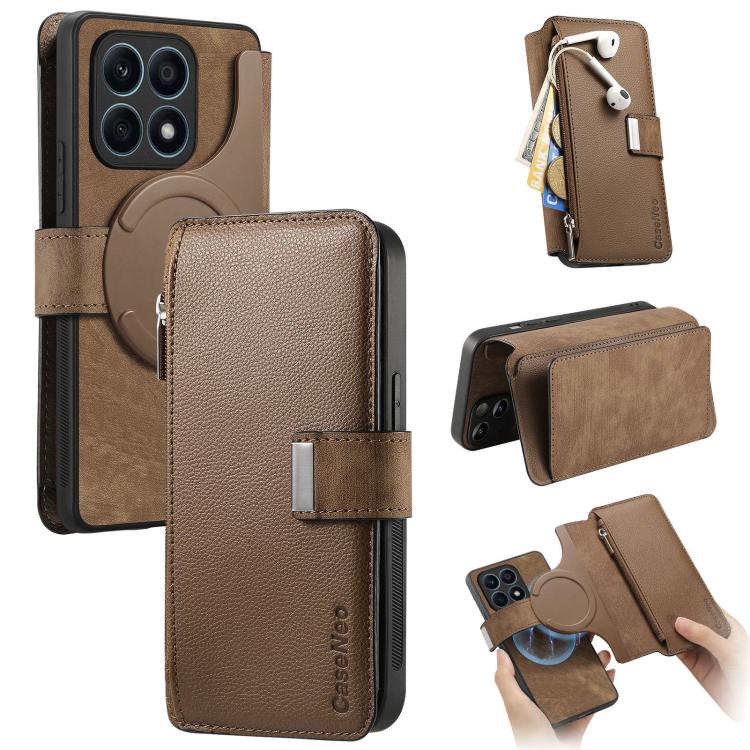CaseNeo MagSafe RFID Anti-theft Zipper Wallet Retro Leather Phone Case, For Honor 90, For Honor X8 5G