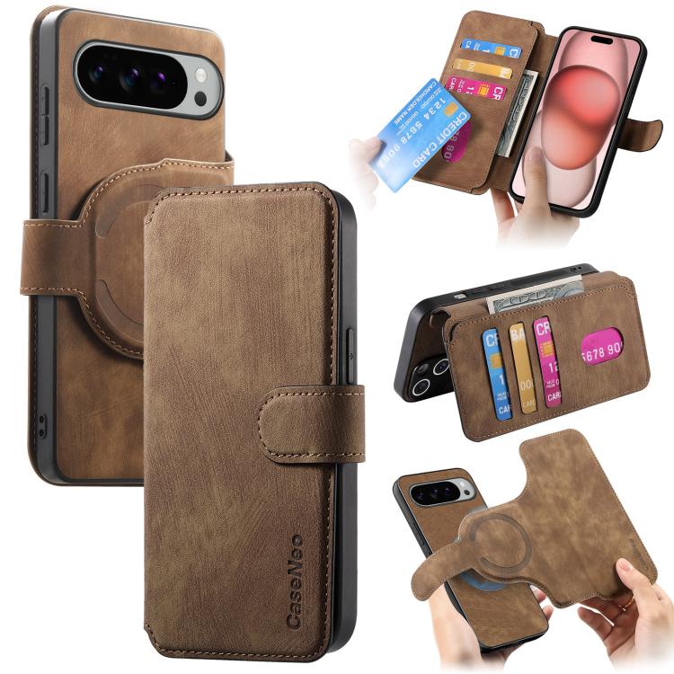 CaseNeo MagSafe RFID Anti-theft Retro Leather Phone Case, For Google Pixel 11 Pro XL, For Google Pixel 10a, For Google Pixel 10 Pro XL / 9 Pro XL, For Google Pixel 10 / 10 Pro / 9 / 9 Pro, For Google Pixel 9a