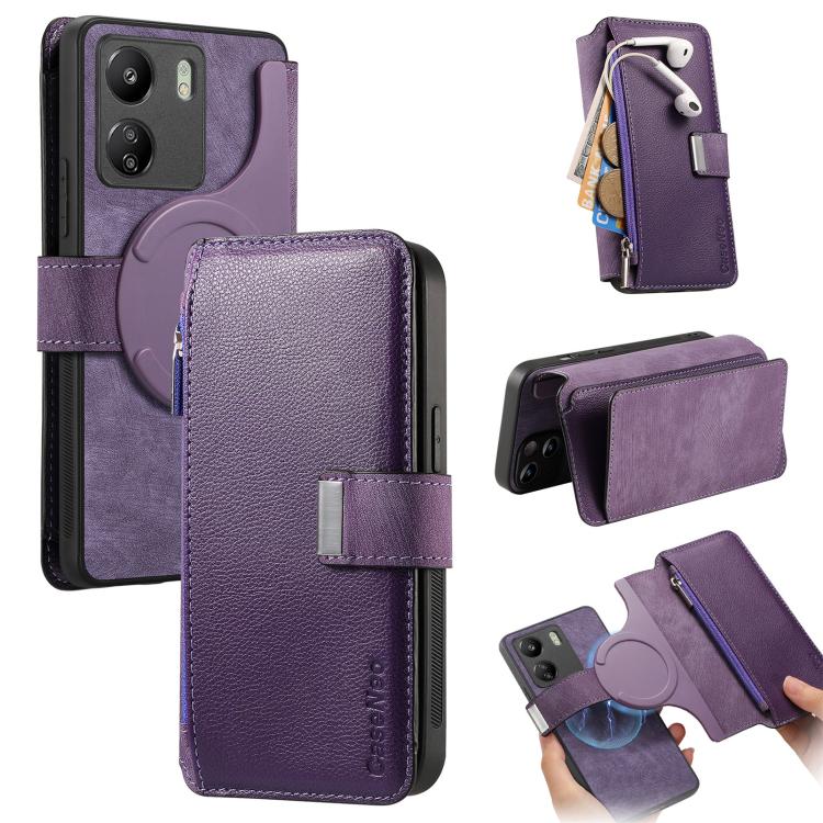 CaseNeo MagSafe RFID Anti-theft Zipper Wallet Retro Leather Phone Case, For Redmi Turbo 5 Max / Poco X8 Pro Max, For Redmi Turbo 5 5G / Poco X8 Pro 5G, For Redmi Note 15 Pro+ Global 163.3mm, For Redmi Note 15 4G / 5G Global 164mm                       ...