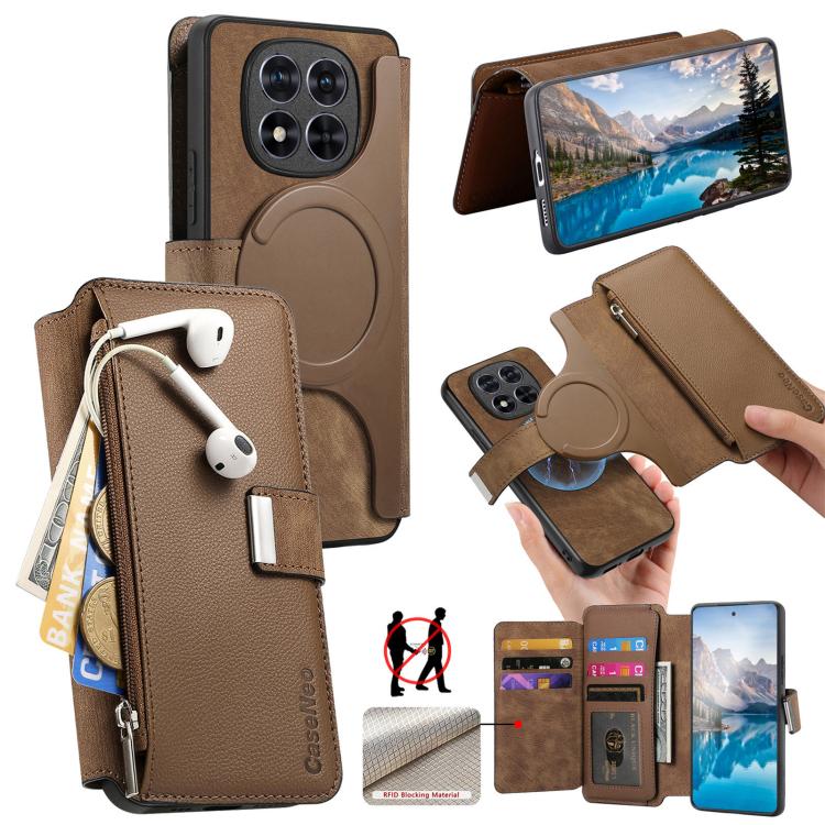 CaseNeo MagSafe RFID Anti-theft Zipper Wallet Retro Leather Phone Case, For Redmi Turbo 5 Max / Poco X8 Pro Max, For Redmi Turbo 5 5G / Poco X8 Pro 5G, For Redmi Note 15 Pro+ Global 163.3mm, For Redmi Note 15 4G / 5G Global 164mm                       ...