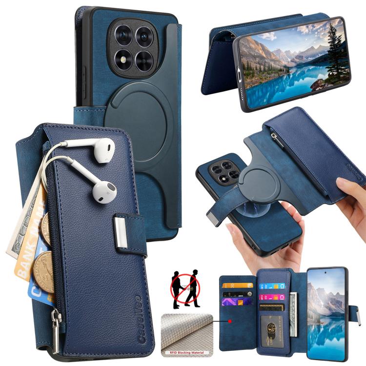 CaseNeo MagSafe RFID Anti-theft Zipper Wallet Retro Leather Phone Case, For Redmi Turbo 5 Max / Poco X8 Pro Max, For Redmi Turbo 5 5G / Poco X8 Pro 5G, For Redmi Note 15 Pro+ Global 163.3mm, For Redmi Note 15 4G / 5G Global 164mm                       ...