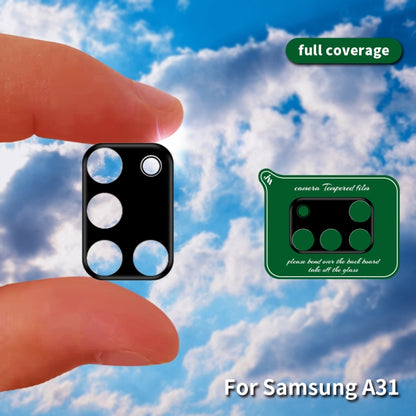 Camera lens ring film for Samsung Galaxy A31, protective circles held in fingers