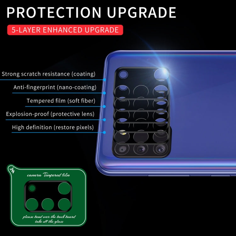 Camera lens ring film for Samsung Galaxy A31 on blue phone rear camera array